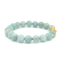 Load image into Gallery viewer, 18K Gold Dragon Pixiu Piyao Lucky Charm Beads Bracelet Gemstones Aquamarine 8mm - Rafant