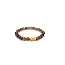 Load image into Gallery viewer, 18K Gold Dragon Pixiu Piyao Lucky Charm Bracelet Gemstones Smoky Quartz 6mm - Rafant