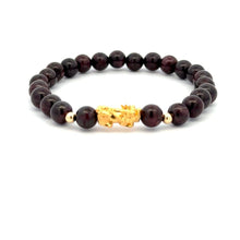 Load image into Gallery viewer, 18K Gold Dragon Pixiu Piyao Lucky Charm Beads Bracelet Gemstones Garnet 6mm - Rafant