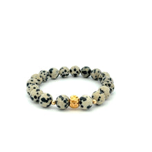 Load image into Gallery viewer, 18K Gold Money Bag Lucky Charm Beads Bracelet Gemstones Dalmatian Jasper 8mm - Rafant