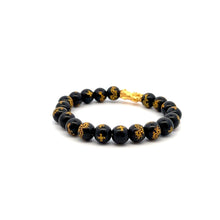 Load image into Gallery viewer, 24K Gold Piyao Pixiu Lucky Charm Bracelet Gemstones Black Agate 7.5mm - Rafant