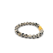 Load image into Gallery viewer, 24K Gold Piyao Pixiu Lucky Charm Bracelet Natural Gemstones Dalmatian Jasper 6mm - Rafant