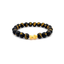 Load image into Gallery viewer, 18K Gold Dragon Pixiu Piyao Lucky Charm Bracelet Gemstones Black Agate Dragon 7.5-8mm - Rafant