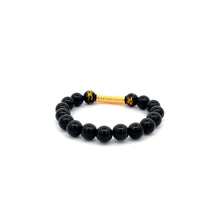 Load image into Gallery viewer, 18K Gold Tube Lucky Charm Bracelet Gemstones Black Carved Onyx 8mm - Rafant