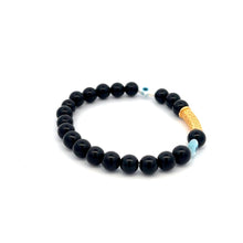 Load image into Gallery viewer, 18K Gold Tube Lucky Charm Bracelet Gemstones Onyx 6mm - Rafant