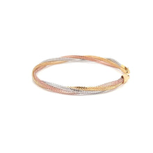 Load image into Gallery viewer, 18K Gold Bracelet Tricolor Soft Mesh Flexible Bangle 6.25 inches 1.8 grams - Rafant