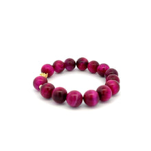 Load image into Gallery viewer, 18K Gold Dragon Pixiu Piyao Lucky Bracelet Beads Gemstone Pink Tiger's Eye 10mm - Rafant
