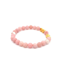Load image into Gallery viewer, 18K Gold Dragon Pixiu Double Piyao Lucky Charm Bracelet Gemstones Pink Opal 6mm - Rafant