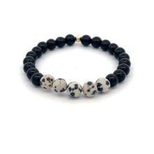 Load image into Gallery viewer, Natural Dalmatian Jasper 14K Solid Gold Bead Stretch Bracelet Choose Your Style