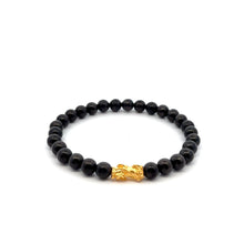 Load image into Gallery viewer, 24K Gold Piyao Pixiu Lucky Charm Bracelet Gemstones Shungite 6mm Size 7 inches - Rafant