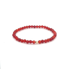 Load image into Gallery viewer, Natural Gemstones Carnelian Microfaceted 4mm Stretch Bracelet with 14K Bead Choose Polished, Stardust, Corrugated