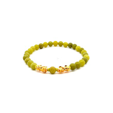 Load image into Gallery viewer, 18K Gold Pixiu Piyao Lucky Charm Bracelet Gemstones August Birthstones Peridot 6mm Size 7.25" - Rafant