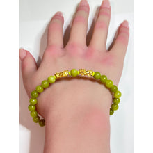 Load image into Gallery viewer, 18K Gold Pixiu Piyao Lucky Charm Bracelet Gemstones August Birthstones Peridot 6mm Size 7.25" - Rafant