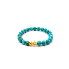 Load image into Gallery viewer, 24K Gold Piyao Pixiu Lucky Charm Bracelet Gemstones Dyed Howlite 8mm S6.75" - Rafant