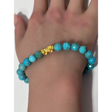 Load image into Gallery viewer, 24K Gold Piyao Pixiu Lucky Charm Bracelet Gemstones Dyed Howlite 8mm S6.75" - Rafant