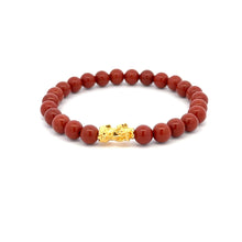 Load image into Gallery viewer, 18K Gold Pixiu Piyao Bracelet Natural Gemstones Red Jasper 6mm Elastic Bracelet - Rafant