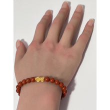 Load image into Gallery viewer, 18K Gold Pixiu Piyao Lucky Charm Bracelet Natural Red Jasper Gemstones 6mm Size 5.5" - Rafant