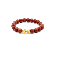 Load image into Gallery viewer, 24K Gold Piyao Pixiu Lucky Charm Bracelet Gemstones Goldstones 8mm Size 5 1/4 inches - Rafant