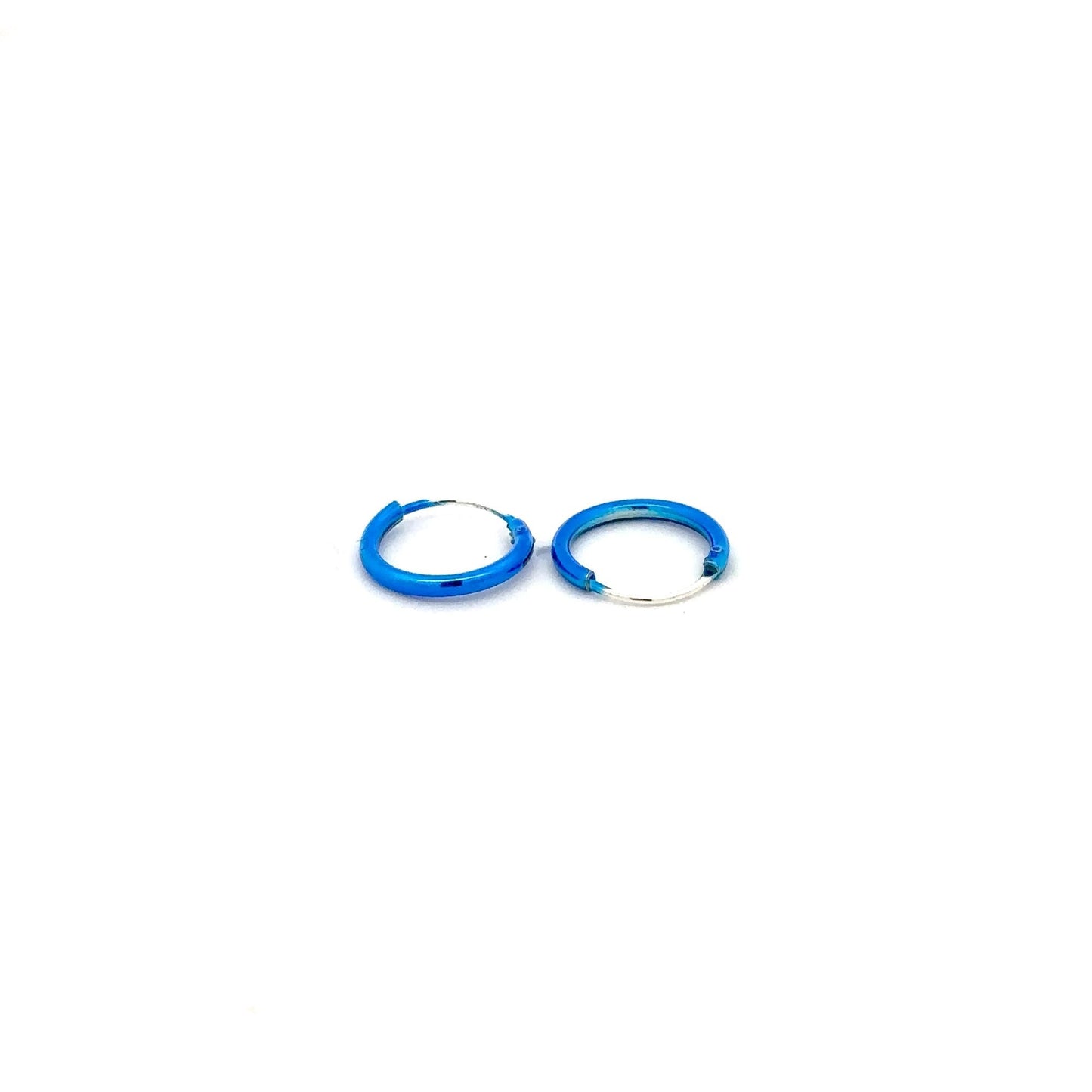 925 Sterling Silver Hoops Blue Enamel Earrings Tiny - Rafant