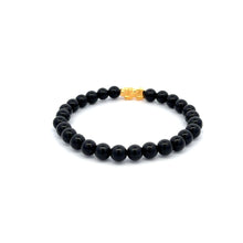 Load image into Gallery viewer, 18K Gold Pixiu Piyao Bracelet Natural Gemstones Onyx 6mm Elastic Bracelet S7.5" - Rafant
