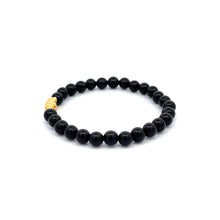 Load image into Gallery viewer, 18K Gold Pixiu Piyao Bracelet Natural Gemstones Onyx 6mm Elastic Bracelet S7.5" - Rafant