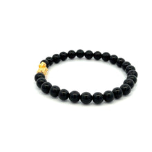 Load image into Gallery viewer, 18K Gold Pixiu Piyao Bracelet Natural Gemstones Onyx 6mm Elastic Bracelet S7.5" - Rafant