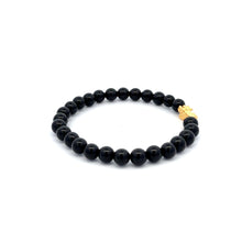Load image into Gallery viewer, 18K Gold Pixiu Piyao Bracelet Natural Gemstones Onyx 6mm Elastic Bracelet S7.5" - Rafant