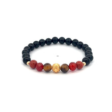 Load image into Gallery viewer, 18K Solid Gold Coin Ball Stretch Bracelet Onyx Red Jasper Tigers Eye 6mm
