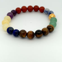 Load image into Gallery viewer, 24K Gold Ball Coin Lucky Charm Bracelet Gemstones Chakra Multicolor S 6.25 in - Rafant