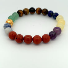 Load image into Gallery viewer, 24K Gold Ball Coin Lucky Charm Bracelet Gemstones Chakra Multicolor S 6.25 in - Rafant