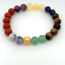 Load image into Gallery viewer, 24K Gold Ball Coin Lucky Charm Bracelet Gemstones Chakra Multicolor S 6.25 in - Rafant