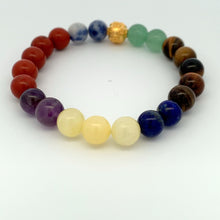 Load image into Gallery viewer, 24K Gold Ball Coin Lucky Charm Bracelet Gemstones Chakra Multicolor S 6.25 in - Rafant