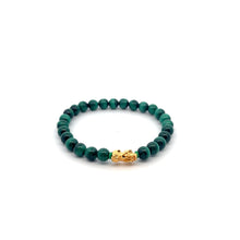 Load image into Gallery viewer, 18K Gold Pixiu Piyao Lucky Charm Bracelet Natural Malachite Gemstones 6mm - Rafant