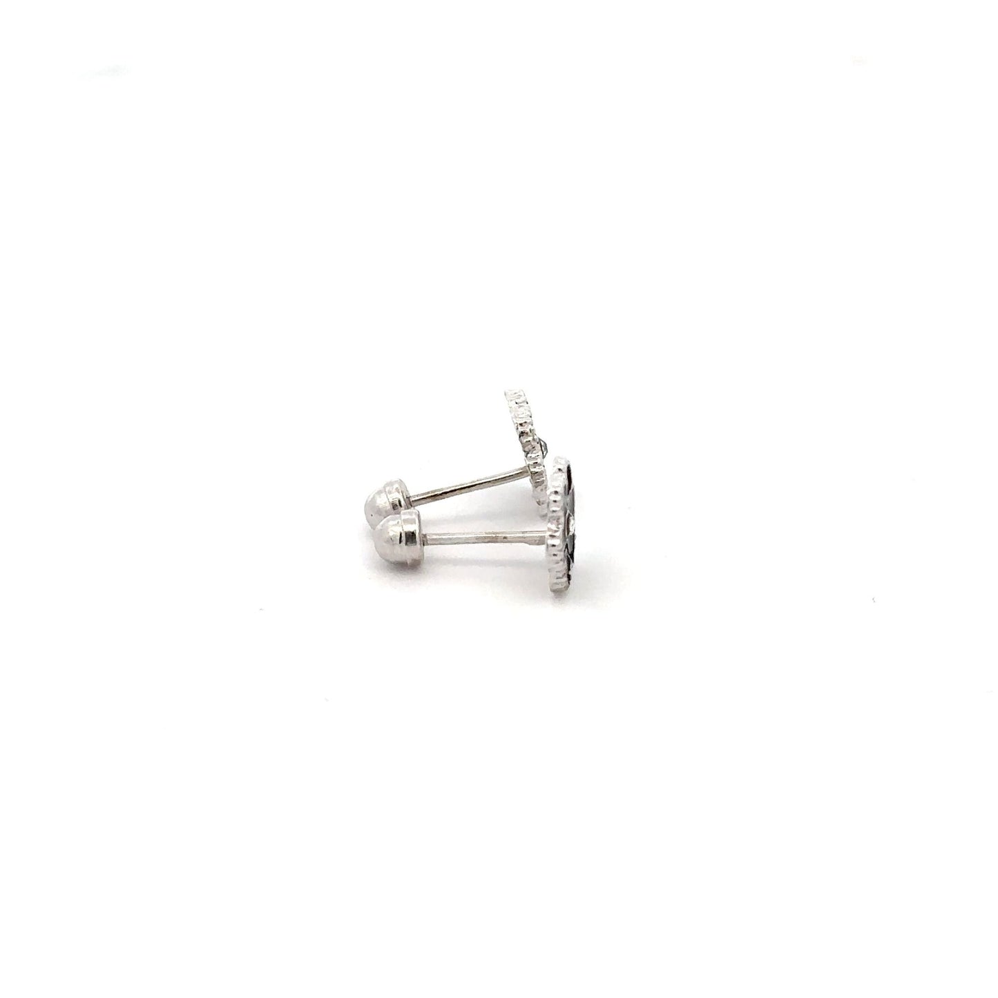 925 Sterling Silver Stud Flower Black Enamel Earrings Small Screw Back - Rafant
