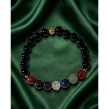 Load image into Gallery viewer, 18K Solid Gold Coin Ball Lucky Charm Bracelet Natural Chakra Gemstones Black Onyx 8mm Stretch Bracelet