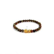 Load image into Gallery viewer, 18K Gold Pixiu Piyao Bracelet Gemstone Mini Beads Unakite 4mm - Rafant