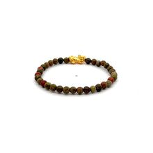Load image into Gallery viewer, 18K Gold Pixiu Piyao Bracelet Gemstone Mini Beads Unakite 4mm - Rafant