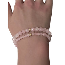 Load image into Gallery viewer, Gemstones Natural Rose Quartz 6mm 4mm Stretch Bracelet with 14k Gold Bead Choose Yellow, Stardust, Corrugated