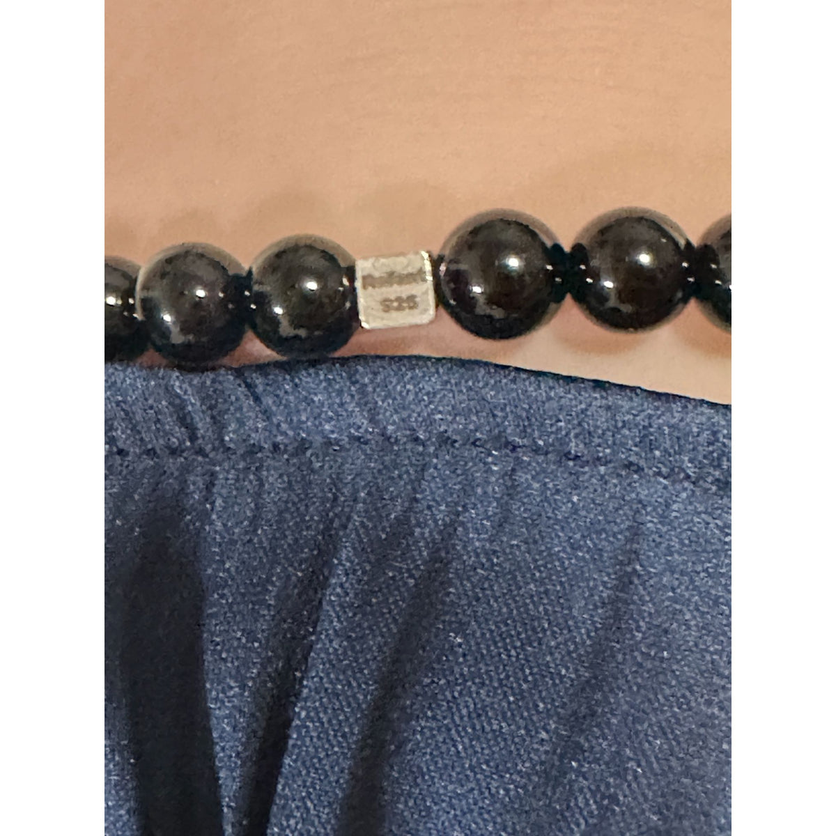 Black Onyx Stretch Bracelet with Natural Pavé Diamond Bead in Oxidized Sterling Silver