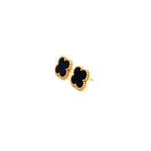 Load image into Gallery viewer, 18K Gold Earrings Stud Clover Black Onyx