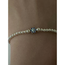Load image into Gallery viewer, 925 Sterling Silver Beaded Stretch Stacking Bracelet Blue Flower Charm Minimalist Size 7"