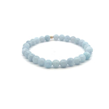 Load image into Gallery viewer, Natural Aquamarine 6mm Stretchable Bracelet 14k Gold Bead Charm Size 6.5 inches
