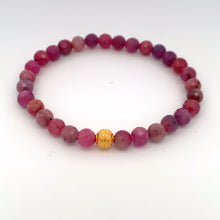 Load image into Gallery viewer, 24K Gold Coin Ball Lucky Charm Bracelet Gemstones Natural Ruby 5mm S 6.25" - Rafant