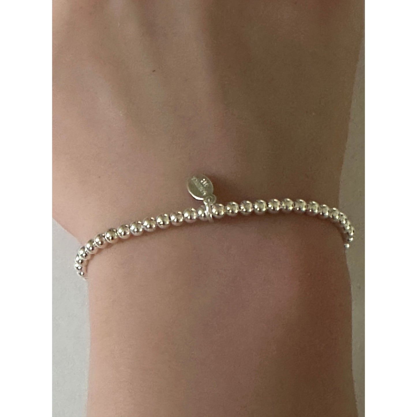 925 Sterling Silver Beaded Stretch Stacking Bracelet Tree of Life Charm Minimalist Size 7" - Rafant