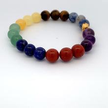 Load image into Gallery viewer, 24K Gold Money Bag Lucky Charm Bracelet Gemstones Natural Rainbow Chakra Size 6" - Rafant