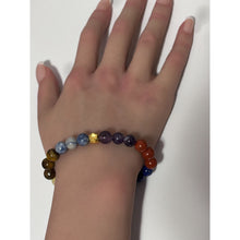 Load image into Gallery viewer, 24K Gold Money Bag Lucky Charm Bracelet Gemstones Natural Rainbow Chakra Size 6" - Rafant