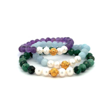 Load image into Gallery viewer, 18K Gold Money Coin Ball Gemstones Birthstones Pearl Aquamarine Amethyst Emerald Pearl 5-6mm