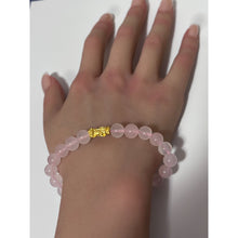Load image into Gallery viewer, 24K Gold Piyao Pixiu Lucky Charm Bracelet Gemstones Rose Quartz 8mm S6.75" - Rafant