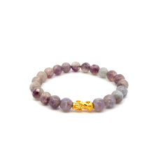 Load image into Gallery viewer, 24K Gold Piyao Pixiu Dragon Lucky Charm Bracelet Gemstones Birthstones Multicolor Tourmaline 8mm S6.25" - Rafant