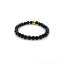 Load image into Gallery viewer, 18K Gold Money Bag Onyx Gemstones 6mm Lucky Charm Elastic Bracelet Size 6" - Rafant